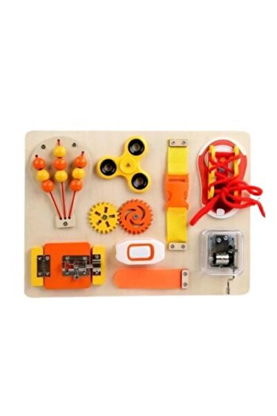 ETOY Placa de activitati Montessori din lemn si plastic, Portocaliu Galben, p...