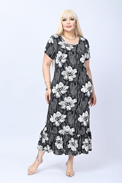 modayız Plus Size Short Sleeve Soft Textured Stretchy Summer Viscose Dress 16...