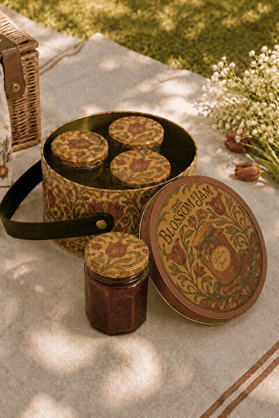 Sarkap Home 2,8 L Vintage Desen Deri Saplı Kutu ve 4'lü 200 ml Kavanoz Piknik...