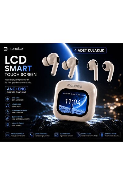 Monoise LCD Smart Touch 4 Bluetooth Kulaklık ANC+ENC TWS