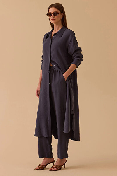 SEÇİL Women's Midi Length Shirt Collar Tunic 1024 Indigo