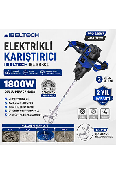 İBELTECH 1800W Elektrikli Boya Ve Harç Karıştırıcı 2 Vitesli Metal Şanzımanlı...