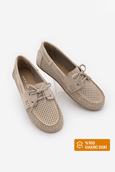 Marjin Women's Genuine Leather Loafer Masculine Lace-Up Hole Look Casual Shoe...