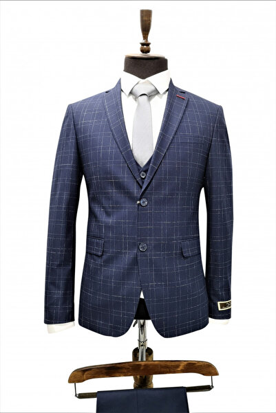AMONCE Men's Slim Fit Ned navy blue suit