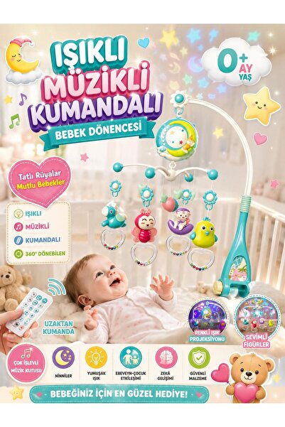 SAZE Işıklı Müzikli Kumandalı Bebek Dönencesi – Projeksiyonlu Sevimli Figürlü...