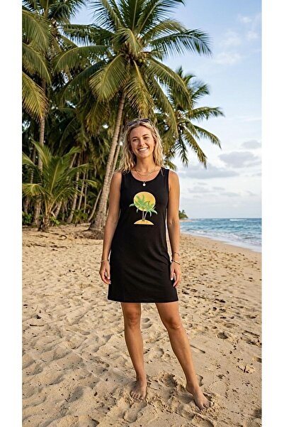 VİENETTA 7017 Tropical Pattern Thick Strap Viscose Dress Nightgown