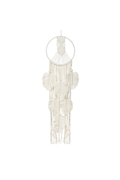 OEM Decorațiune de perete rotundă din macrame, bej, cu franjuri și frunze Ø25...
