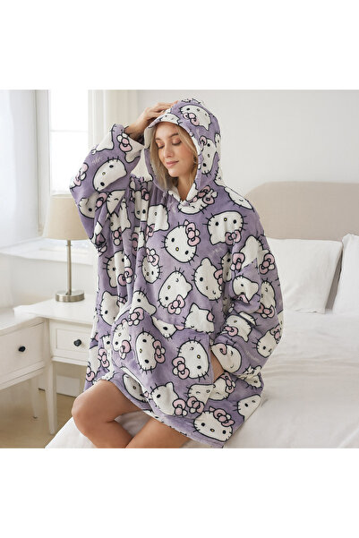 Zumzeria Pijama albă cu glugă, tip liliac, pentru femei, cu design Hello Kitty