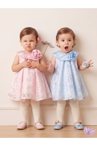 Violetta KIDS Kız Bebek Elbise Çiçek Desenli Jakarlı Özel Gün/Bayram Saten Ya...