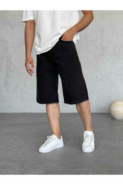 Wonraces Men's Black Bermuda Baggy Fit Basic Jean Denim Shorts