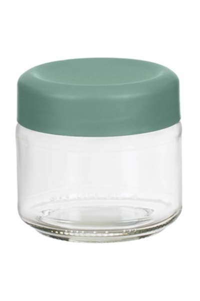 Zumzeria Borcan rotund de sticlă pentru depozitare cu capac verde mentă 330ml