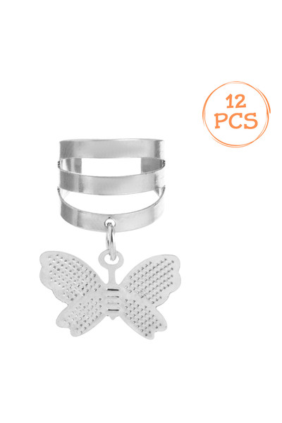 Zumzeria Inele decorative argintii cu fluturi pentru păr - 12 bucăți