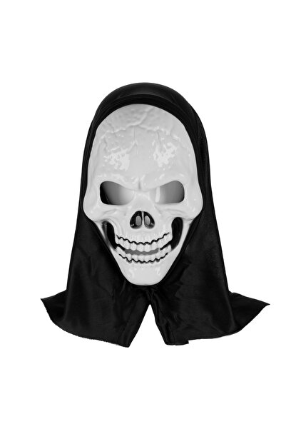 OEM Masca de Halloween albă cu schelet și acoperitoare neagră pentru cap