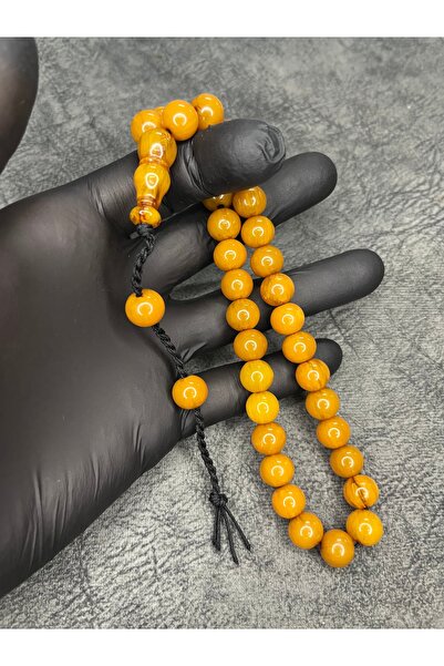 Mos Tespih High End Moire Crimped Amber Prayer Beads with Rope Tassels