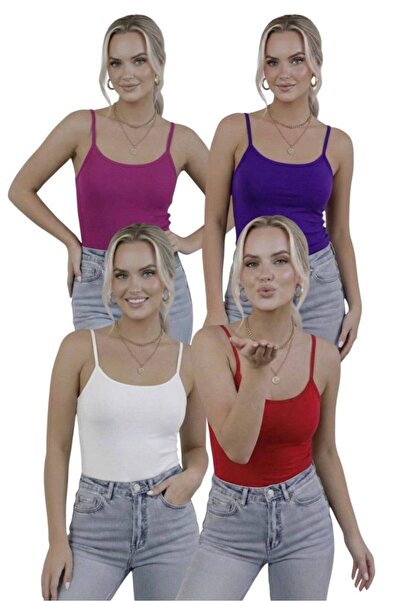 hashtag Kadın Askılı Body 4’lü Paket Basic İnce Askılı Esnek Günlük Üst