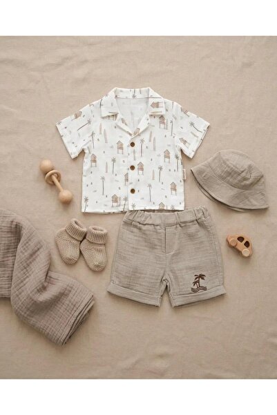 Luna Kids Store طقم قميص وشورت وقبعة للأطفال الأولاد من ثلاث قطع - أخضر