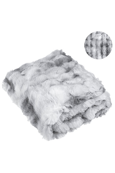 Zumzeria Gray and White Faux Fur Blanket with Dots Relief Pattern for Armchai...
