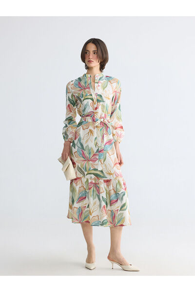 LC Waikiki Nevavm Farkıyla Yaka Patterned Belted Dress