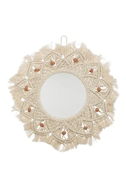 Zumzeria Beige Round Mirror with Macrame & Ceramic Beads Ø45cm