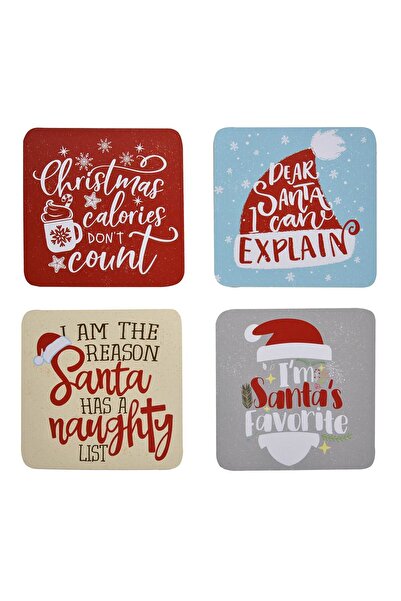 Zumzeria Square Coaster with Christmas Messages for Cups 10x10cm - 4pcs
