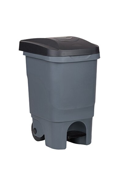 Zumzeria Anthracite Plastic Trash Can with Lid, Wheels & Pedal 60L
