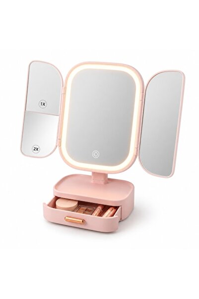 SHOPIENS Triple LED Makeup Mirror with Drawer Magnification x1 x2 Adjustable ...
