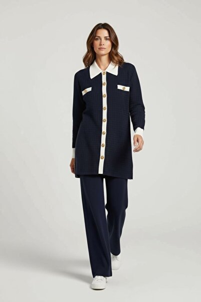 Intisimo Women's Knitted Two-Piece Set, Oversized, Casual, Navy Blue
