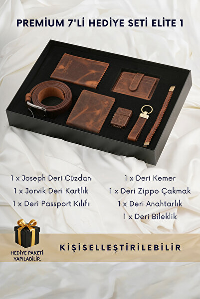 CüzCan Elite 1 - 7'li Premium Hakiki Deri Erkek Hediye Seti - Cüzdan, Kemer, ...