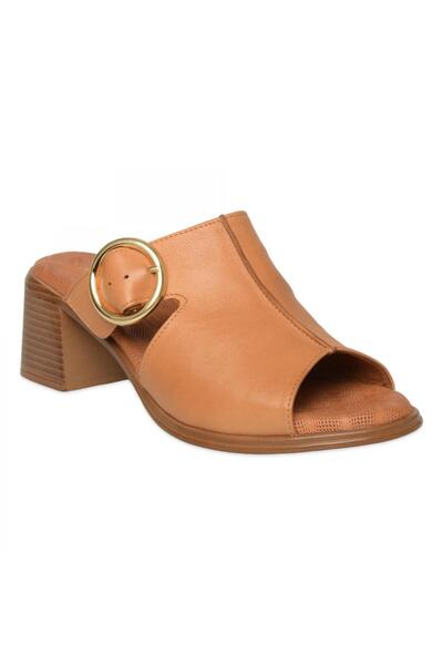 Mammamia D26Yt-1785 Daily Heeled Tan Women's Slippers