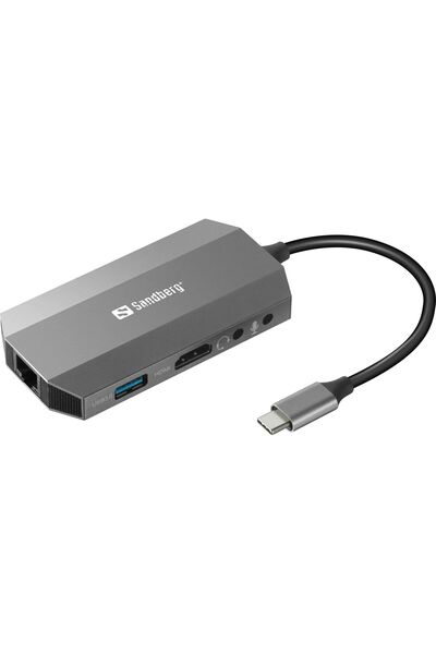 Sandberg Dock de călătorie USB-C 6-în-1, cu fir, USB 3.0 (3.1 Gen 1), 100 W, ...