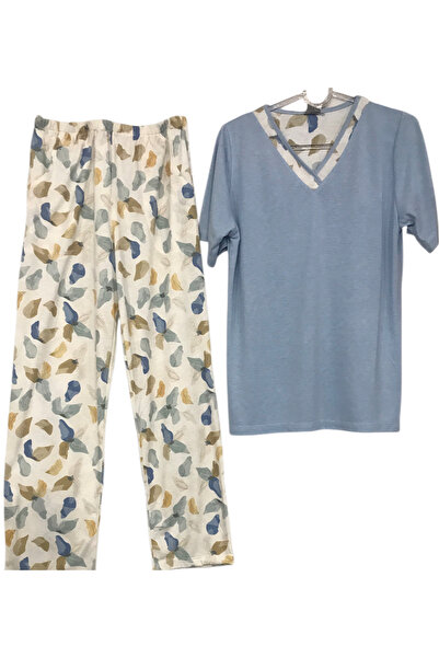 Nena 24836-Nena Short Sleeve V-Neck 100% Cotton Tamara Pajama Set