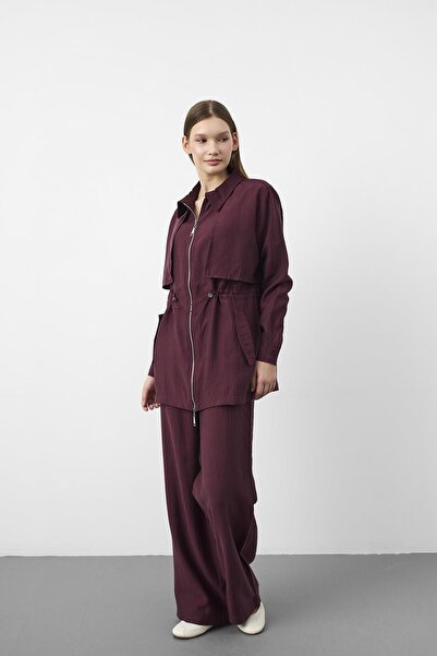 Basicpark Plum Imported High-Quality Tencel Jacket and Pants Set with Adjusta...