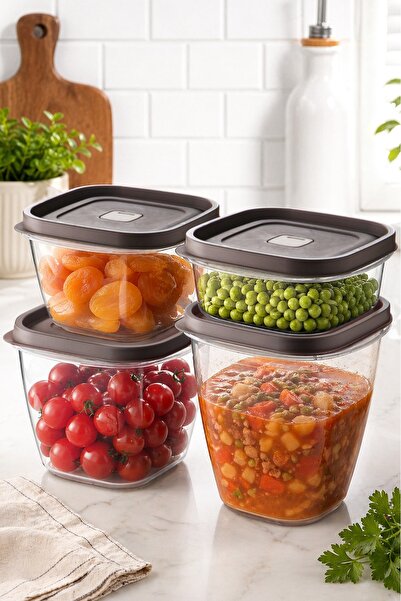 espashome 4-Piece Square Vacuum Sealed Storage Container / 1/1.5/2/2.5 Lt / Mink