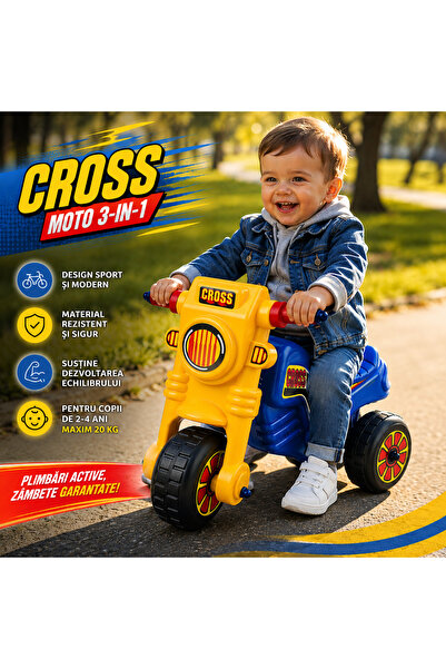 Bebelul Tricicleta fara pedale CROSS albastra pentru copii tip ride-on