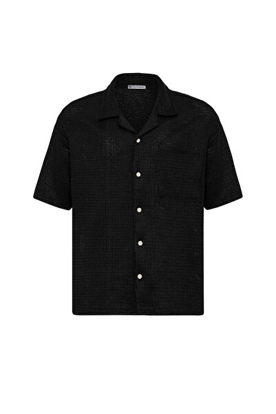 S13 Store Oversize Kısa Kol Cep Detaylı Triko Gömlek