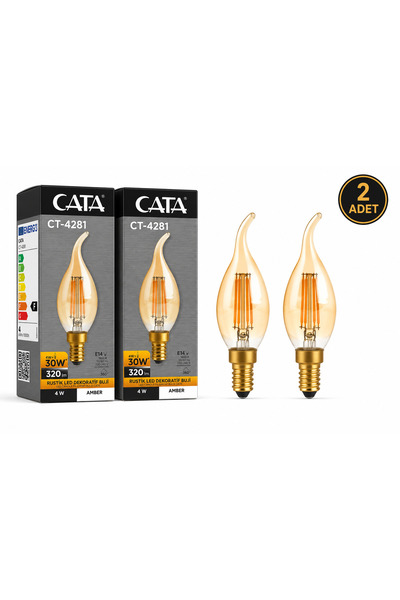 Cata CT-4281V Rustik Led Dekoratif Buji Ampul 4W E14 Amber 2’li Paket
