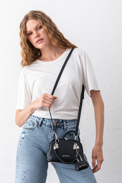 Just Polo Women's Black Nova Mini Charm Adjustable Strap Hand and Shoulder Bag