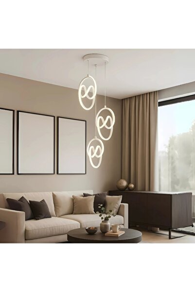 Elektroyou Trend 3'Lü Beyaz Sarkık Power Beyaz Ledli Avize Modern Led Avize