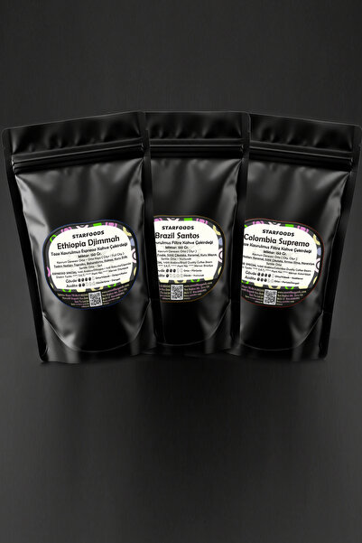 STARFOODS 3 Packs of Qualified Core Coffee World Coffees 450 Gr. Ethiopia Dji...