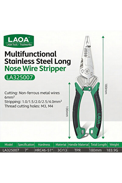 Choice LA325007 LAOA Multifunctional Stainless Steel Needle Nose Wire Pliers ...
