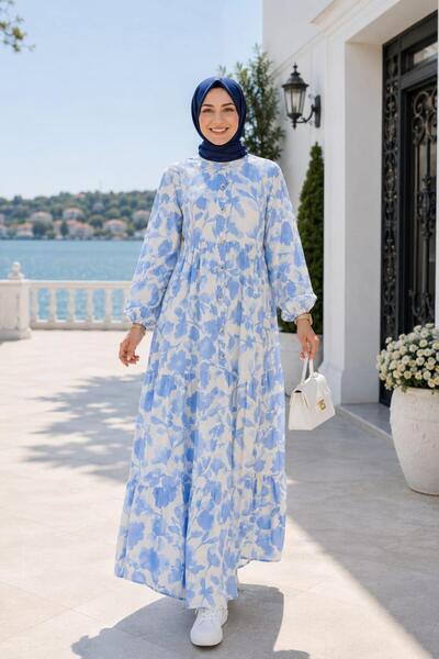 Hb Harma Time Butik Women's Buttoned Patterned Modal Fabric White Dress