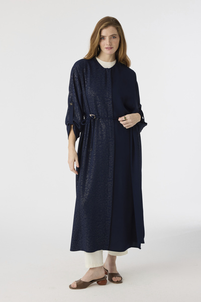 Zühre Patterned Belted Asymmetrical Navy Blue Giy Çık 0013