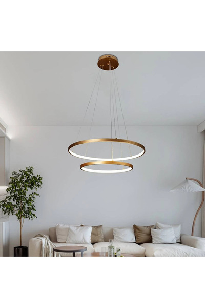 HAMER Modern Gold Pendant Lamp with Yellow Light – 42W – 40+60 cm Size