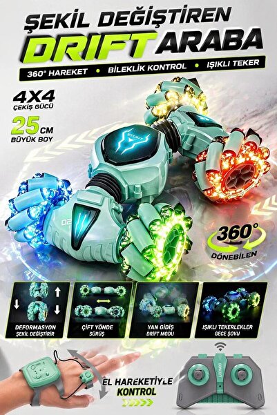 YILDIRIM OYUNCAK Uzaktan Kumandalı LED Işıklı 4x4 El Sensörlü Drift Akrobat S...
