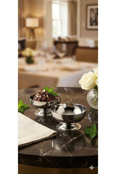 Nun Studio Stainless Steel Footed Presentation Bowl-Set of 2 Ice Cream, Bowl-...