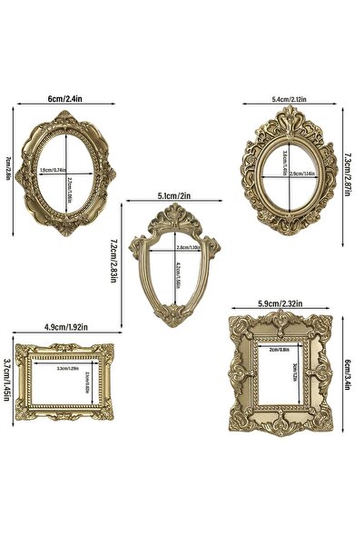 Choice 5pcs 9/5pcs Retro Mini Picture Frames Gold Antique Photography Decor W...