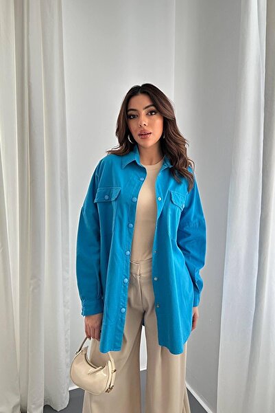 ozelia Blue Double Pocket Flap Snap Shirt