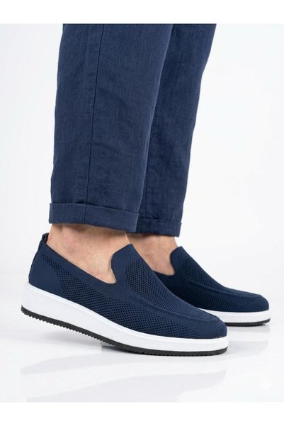 Lütfi Men's Knitwear Navy Blue Orthopedic Light Sole Summer Casual Shoes