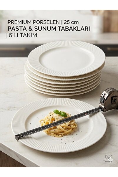 porselen Premium Çizgili 25 cm Servis Tabağı 6lı
