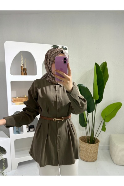 STİLSEN KEMERLİ BELDEN PENSLİ TESETTÜR MODAL GÖMLEK